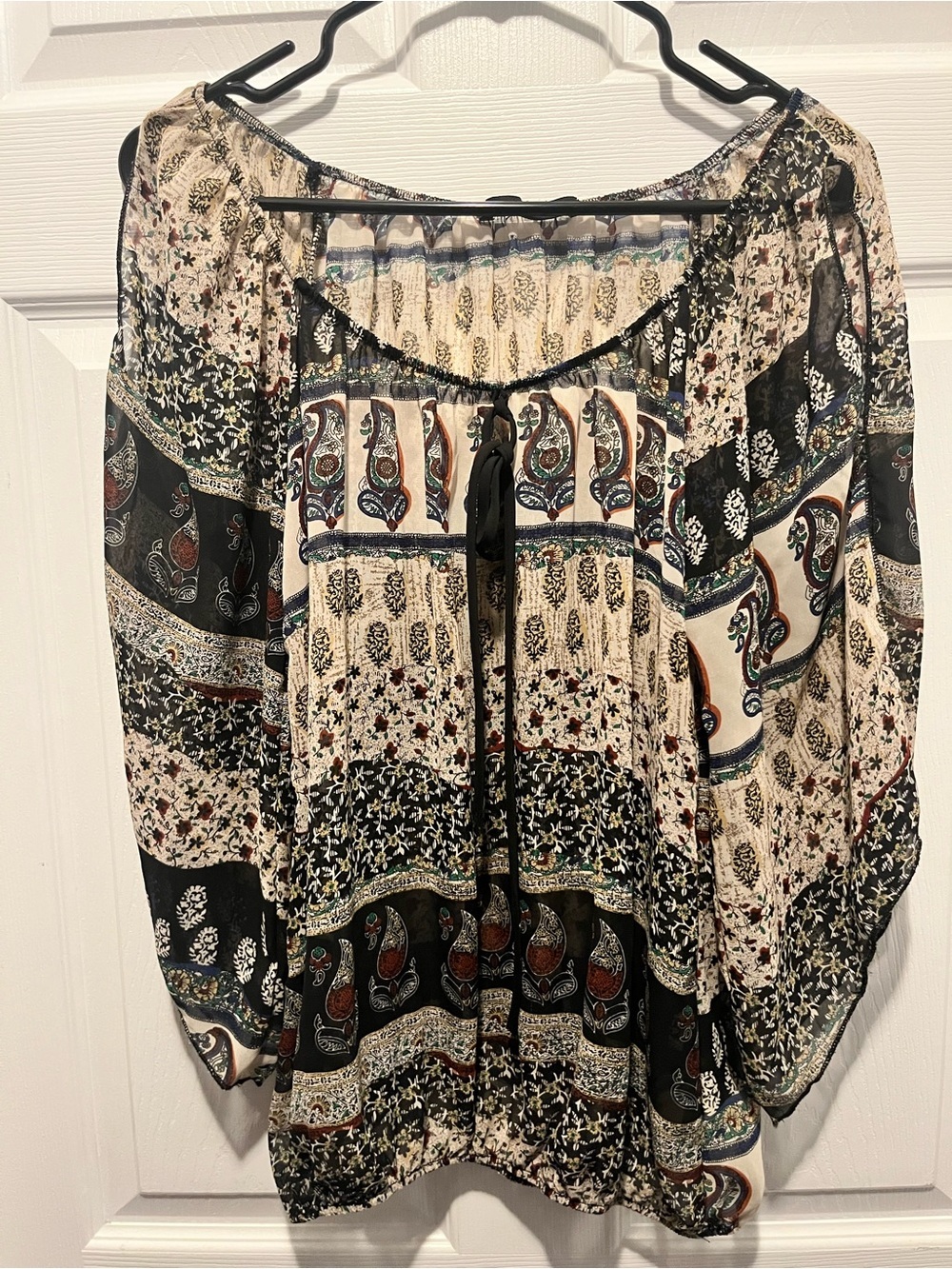 Y2K Vintage Limite Boho Blouse Top Paisley Open Sleeve Brown Cream Medium Women - Picture 4 of 6